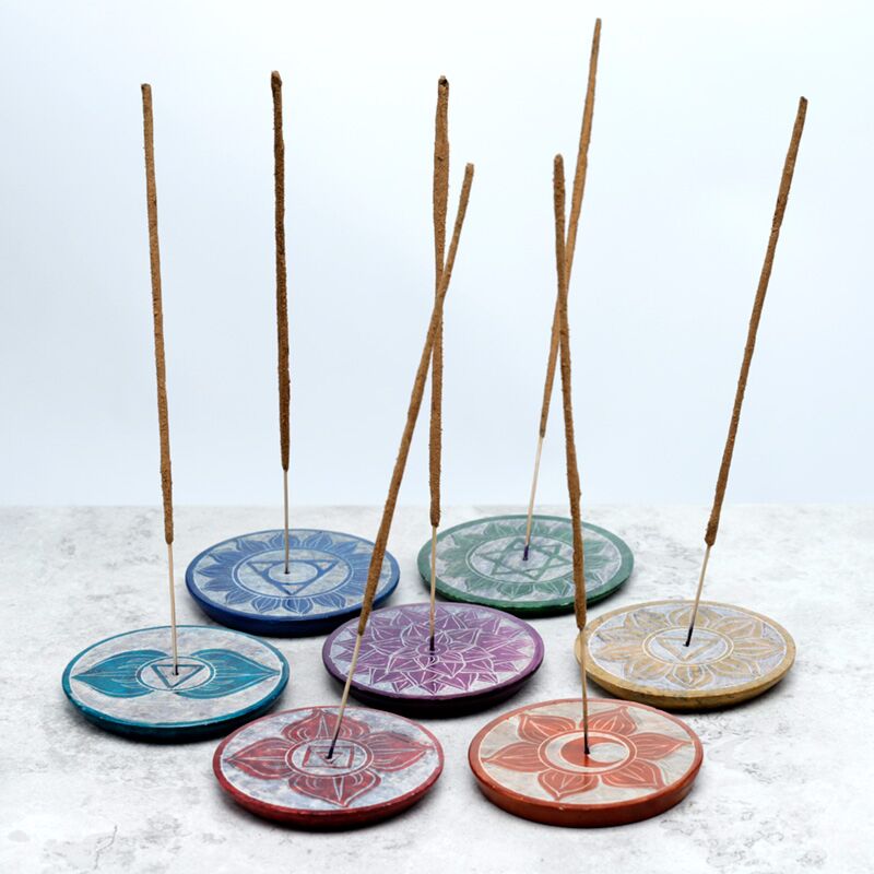Soap stone chakra round incense holder
