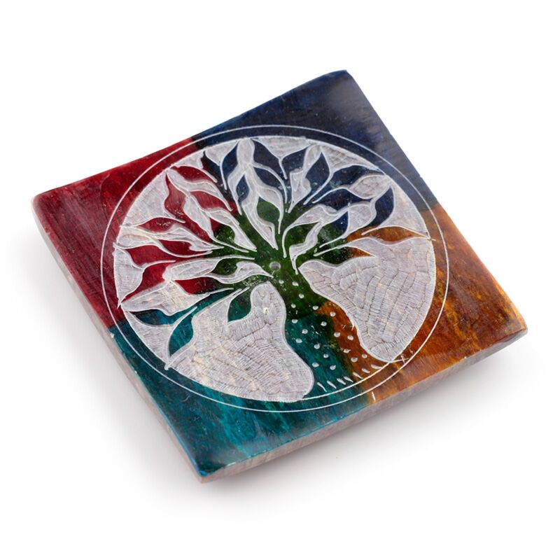 Tree of life soapstone incense holder dish