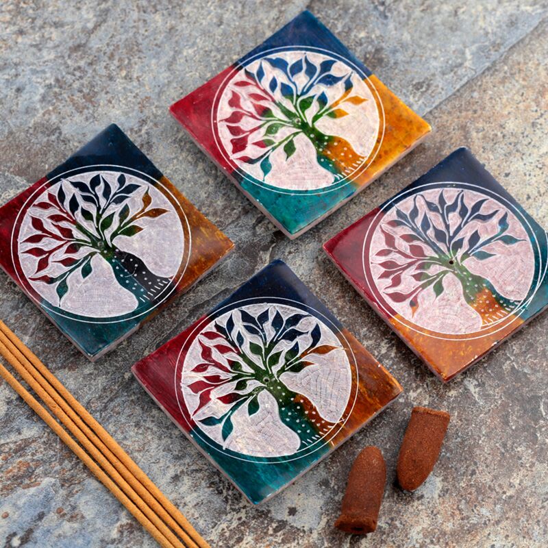 Tree of life soapstone incense holder dish