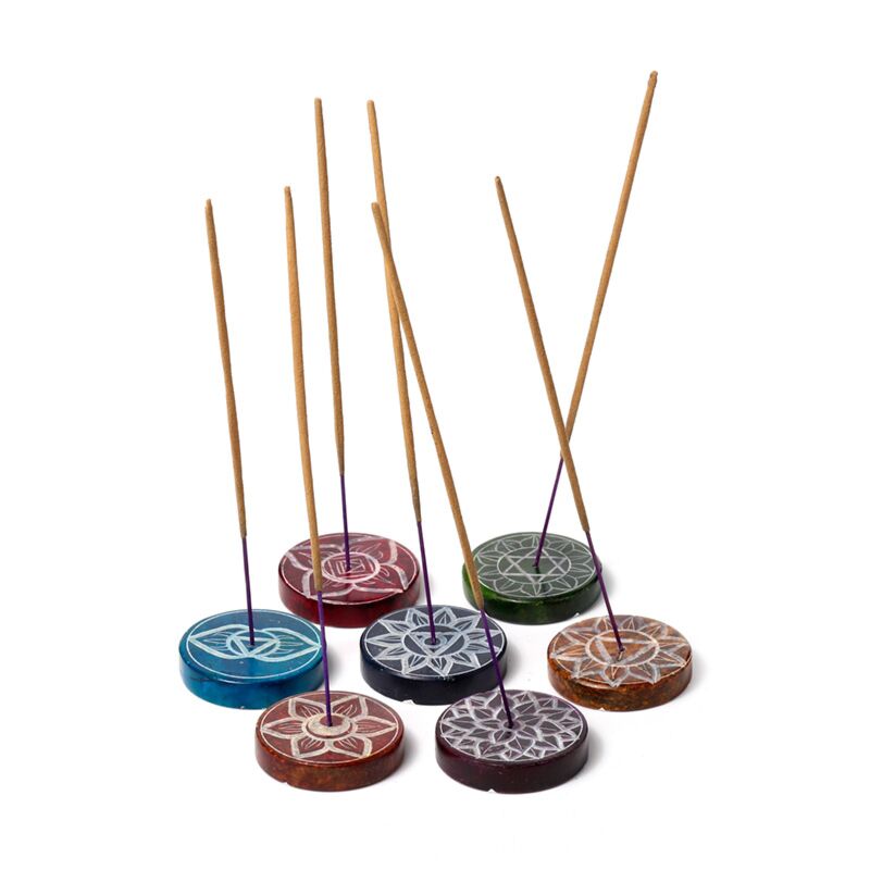 Soap stone chakra round incense sticks holder