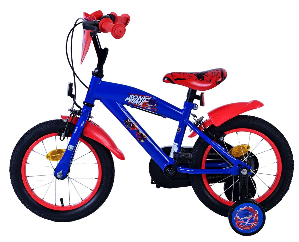 Sonic Prime Children's Bicycle - Drenge - 14 tommer - Blå rød - To håndbremser