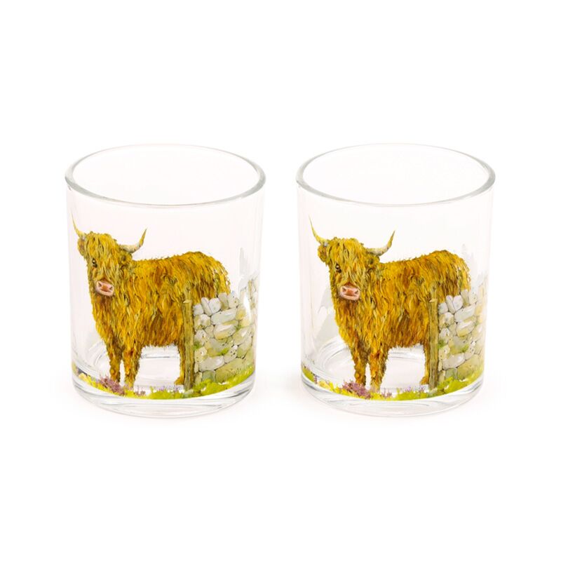 Jan Pashley Highland Cow Set of 2 Glass Drinking Glasses 250ml