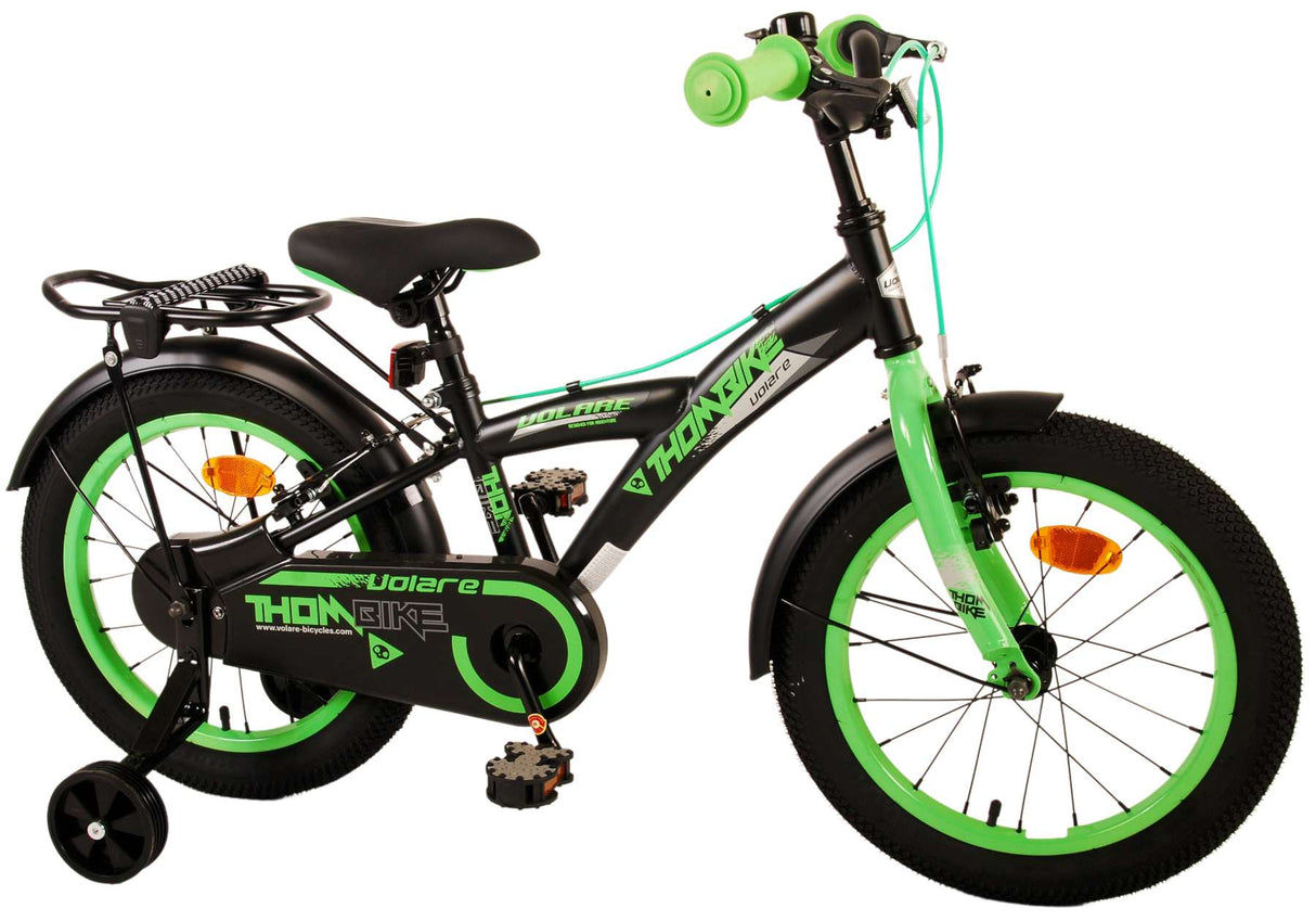 Volore Thombike Kanner Vëlo - Jongen - 16 Zoll - schwaarz gréng - zwee Handbremsen