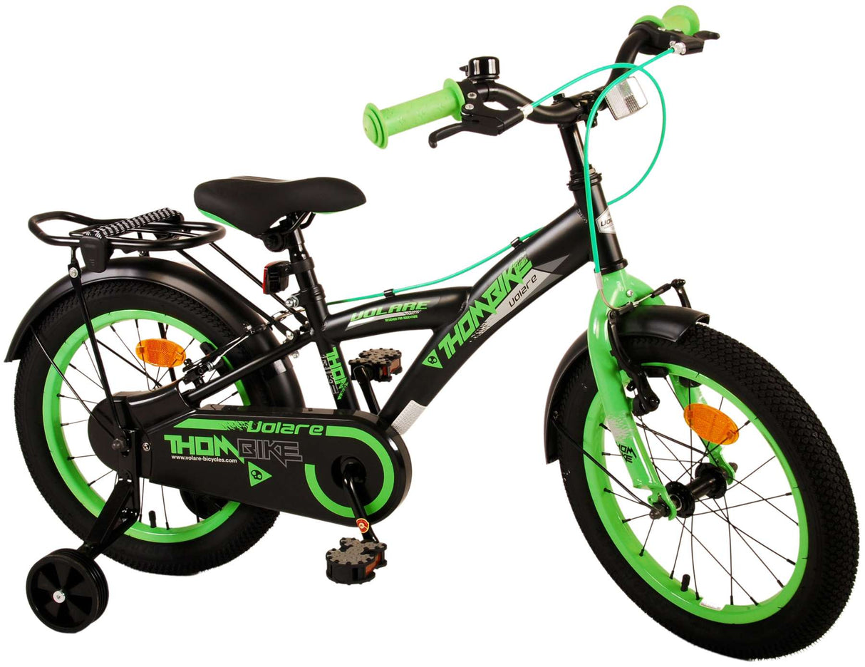 Volore Thombike Kanner Vëlo - Jongen - 16 Zoll - schwaarz gréng - zwee Handbremsen