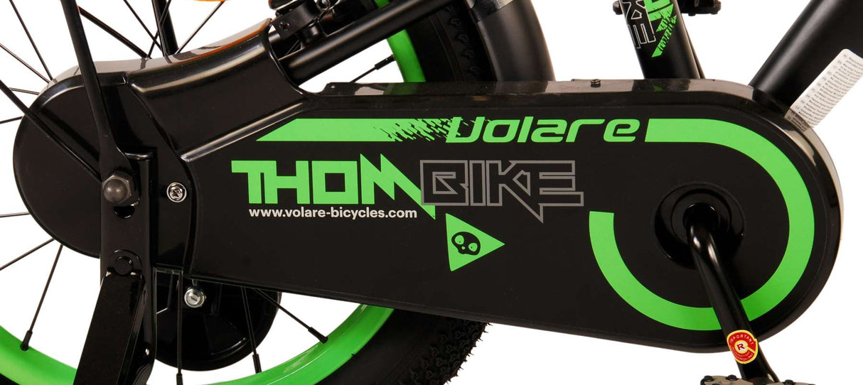 Volore Thombike Kanner Vëlo - Jongen - 16 Zoll - schwaarz gréng - zwee Handbremsen