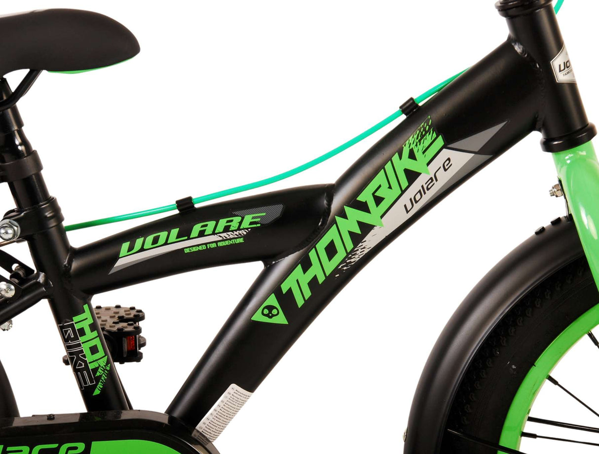 Volore Thombike Kanner Vëlo - Jongen - 16 Zoll - schwaarz gréng - zwee Handbremsen