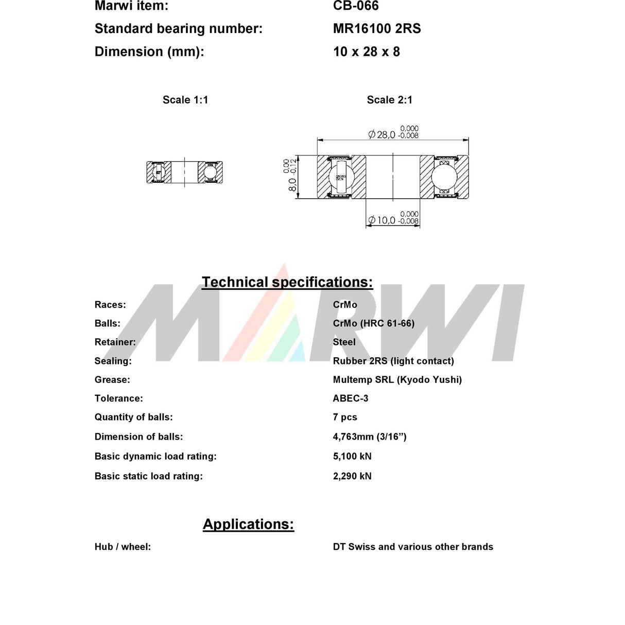 Ball liathróid Marwi Bearing Ball Bearing Union CB-066 10x28x8