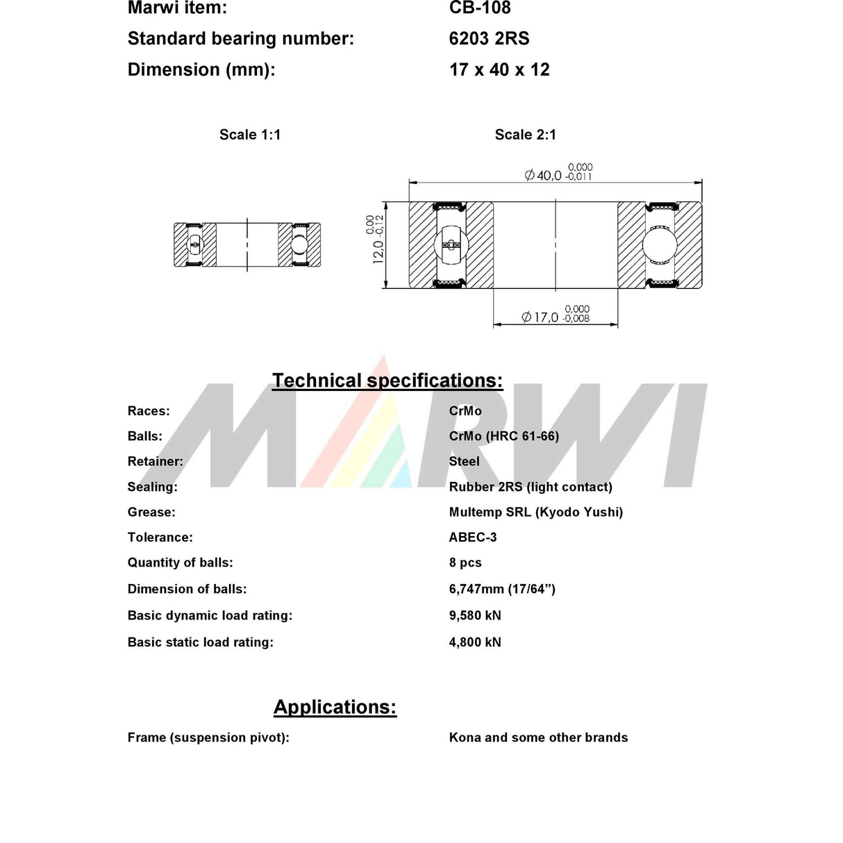 Union kogellager ball bearing cb-108 17x40x12