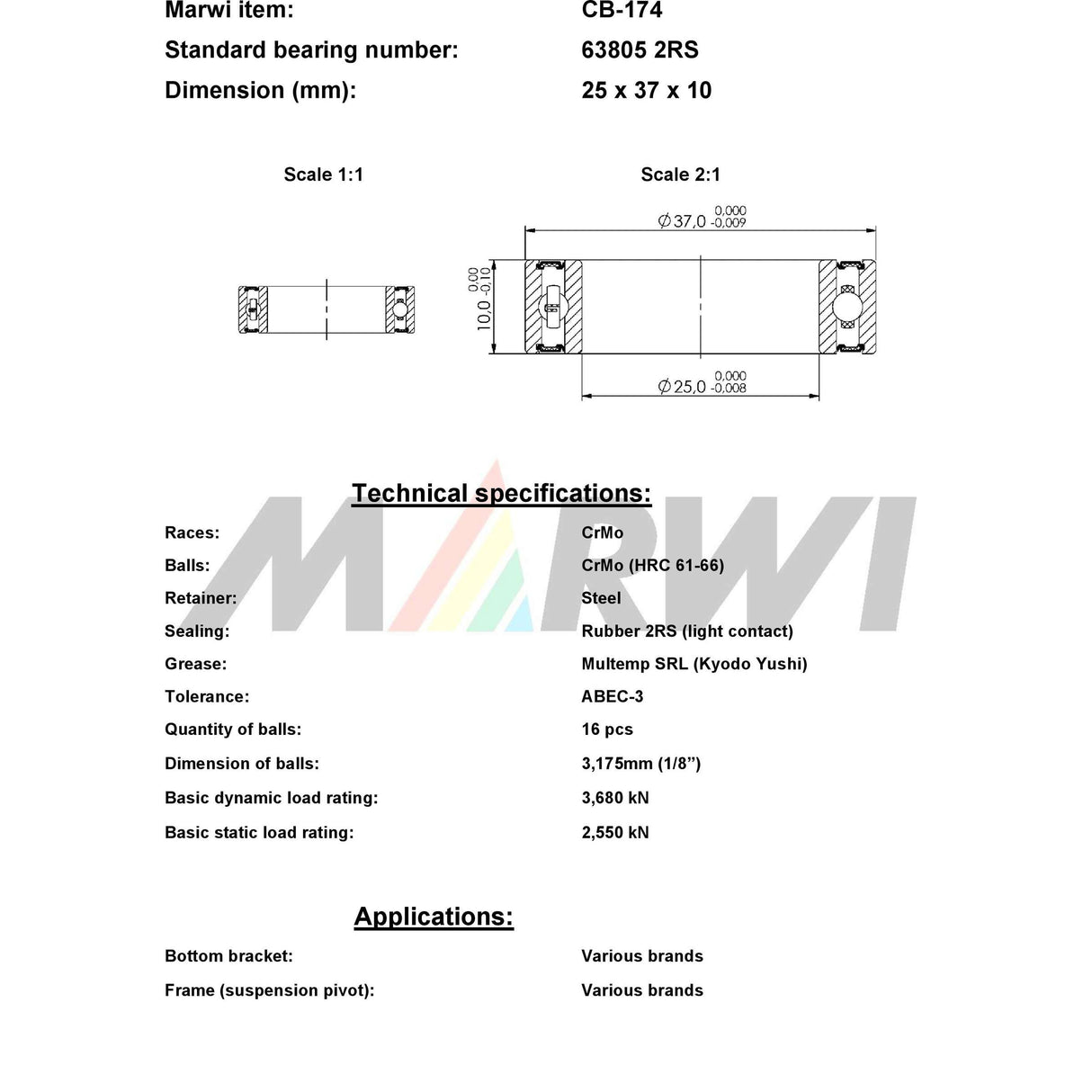 Marwi Union Ball Lafing CB-174 63805 2rs 25x37x10