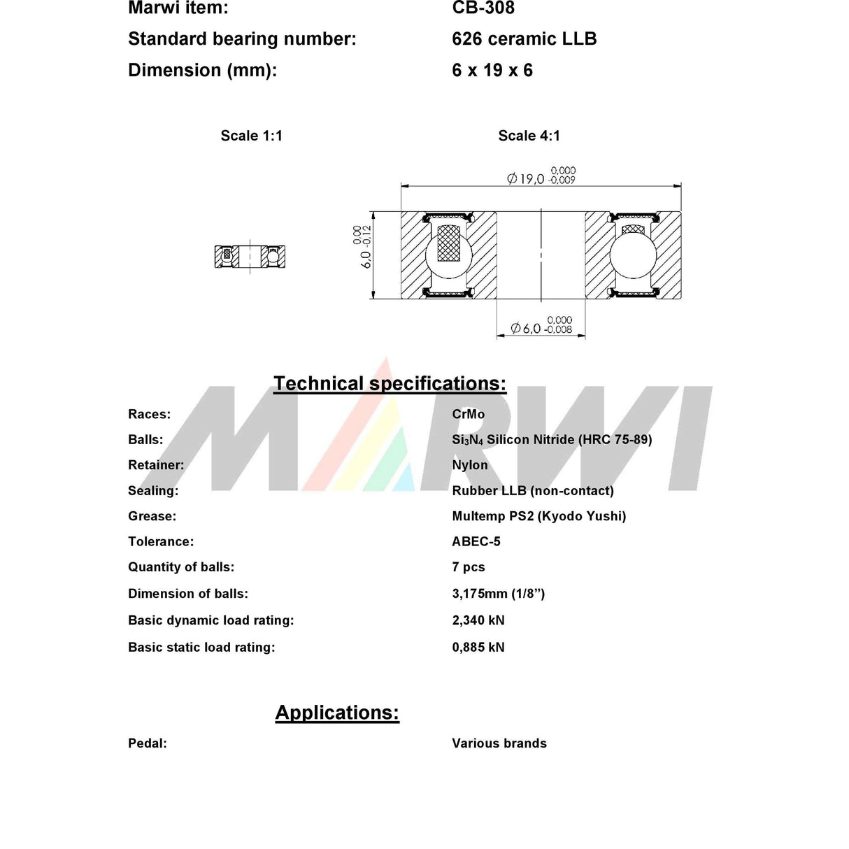 Union Kogelllager CB-308 626 LLB 6x19x6 Keramika