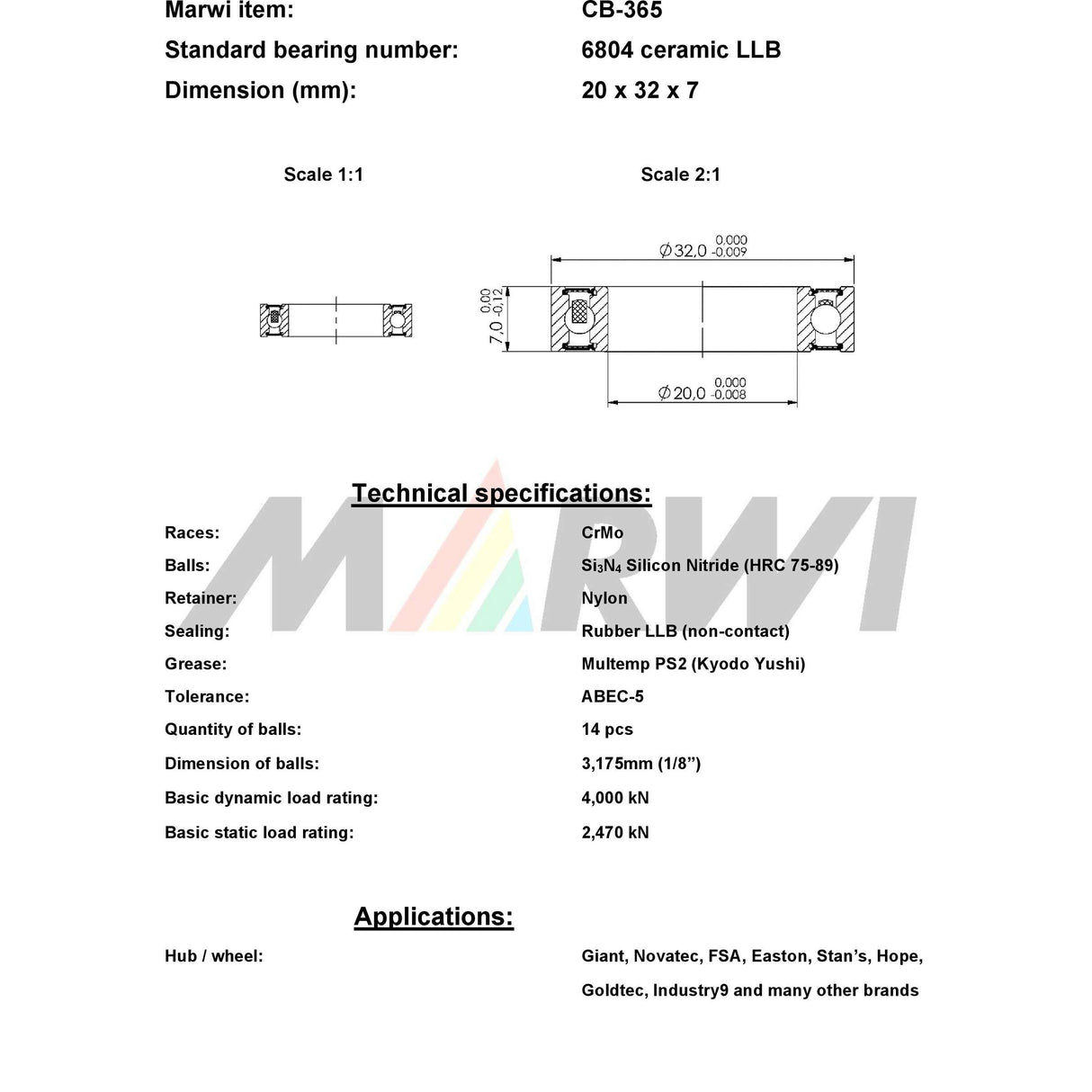 Union Kogellager CB-365 6804 LLB 20x32x7 ceramic