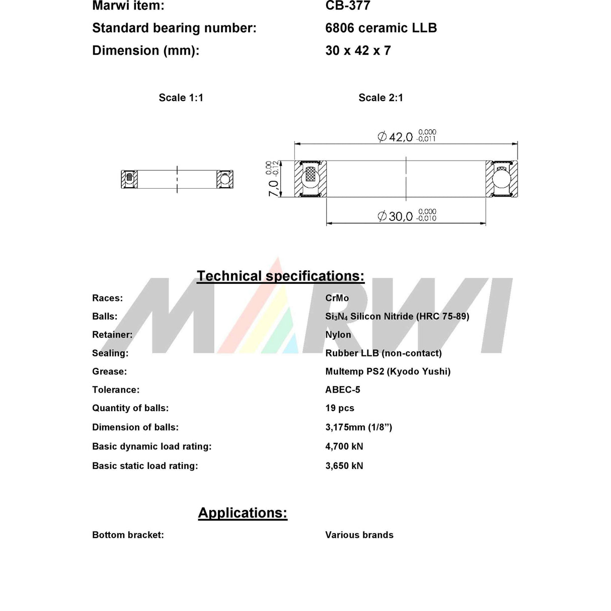 Union Kogellager CB-377 6806 LLB 30x42x7 ceramic