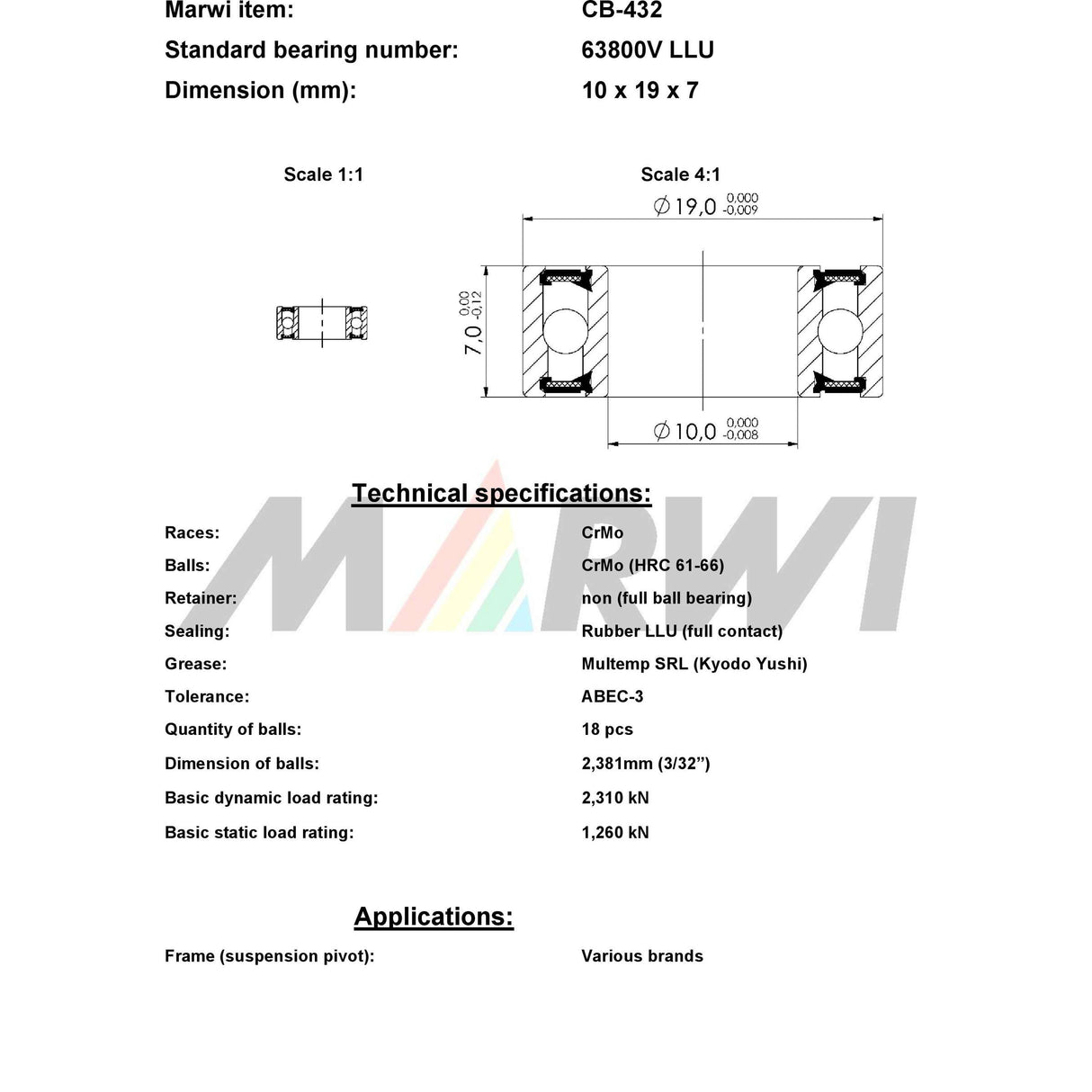 Union ball bearing ball bearing CB-432 10x19x7