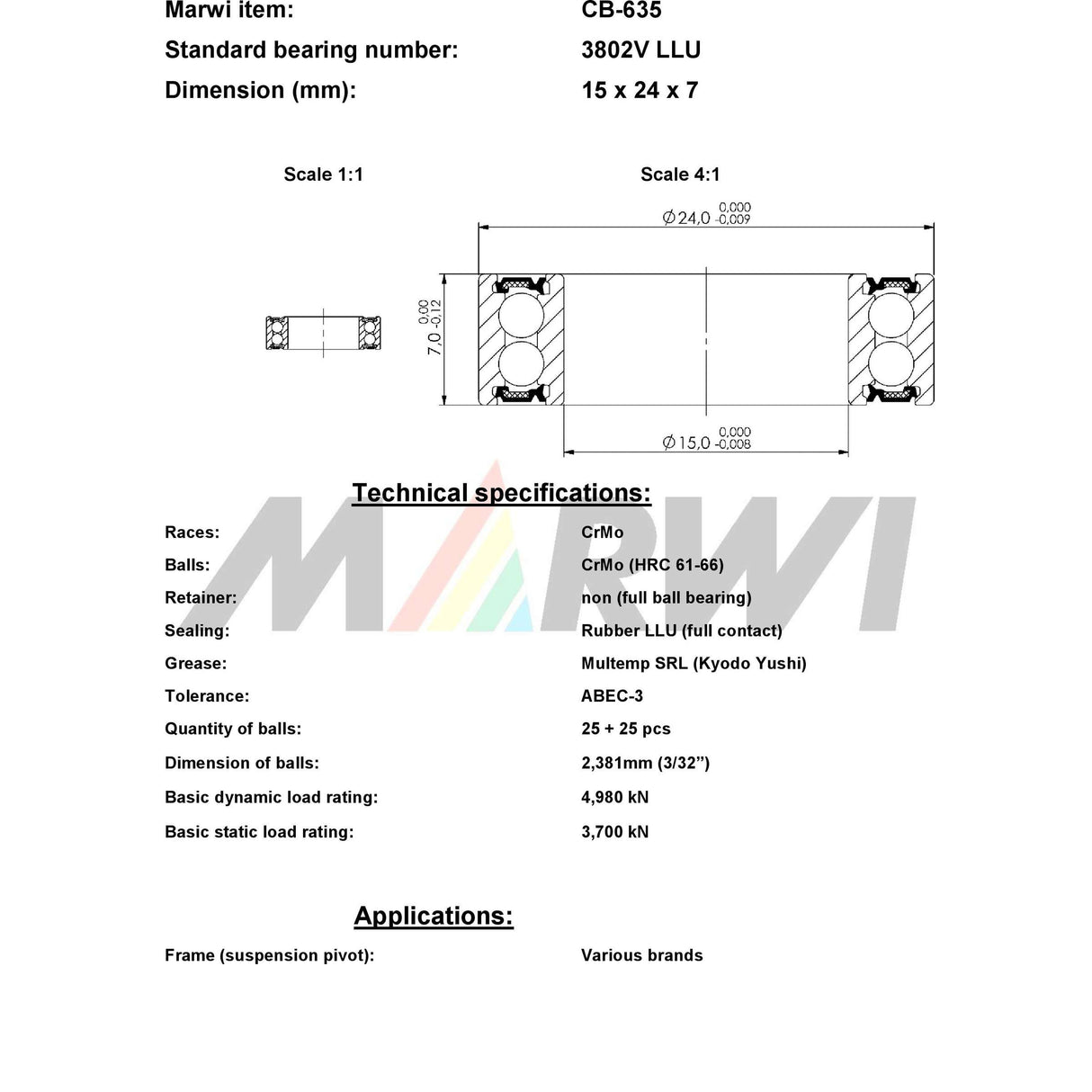Union ball bearing ball bearing CB-635 15x24x7