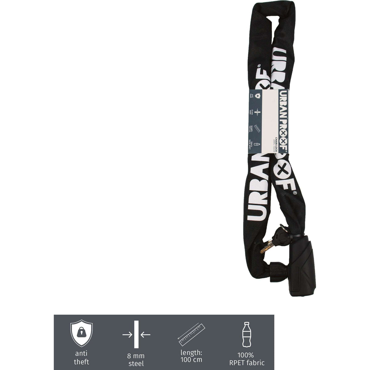 Urbanproof kædelås 8mm*100 cm sort