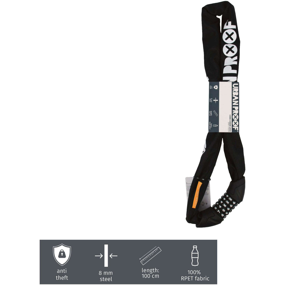 Urbanproof chain lock with number code 8mm*100cm black