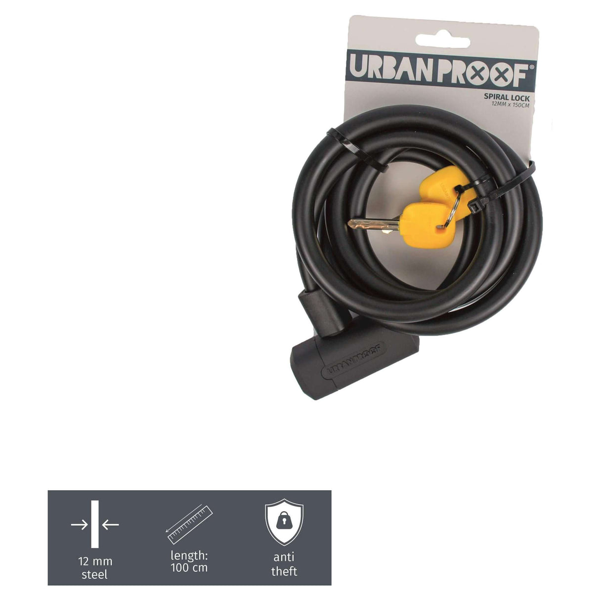 Urbanproof Spiral lock 12mm*150cm black