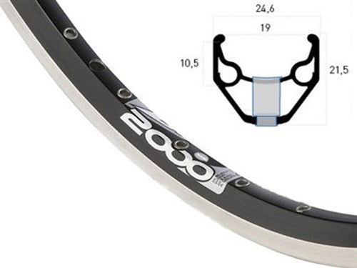 Rigida velg 28 inch 622 zac2000 zwart geslepen zijkant 36 dubbel bus