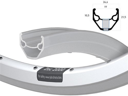 Ryde Velg 28 inch 622 ZAC2000 Silver sharpened side 36 double bus
