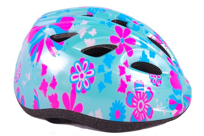 Volare children's bicycle helmet XS blue pink flowers 47-51 cm Extra small model