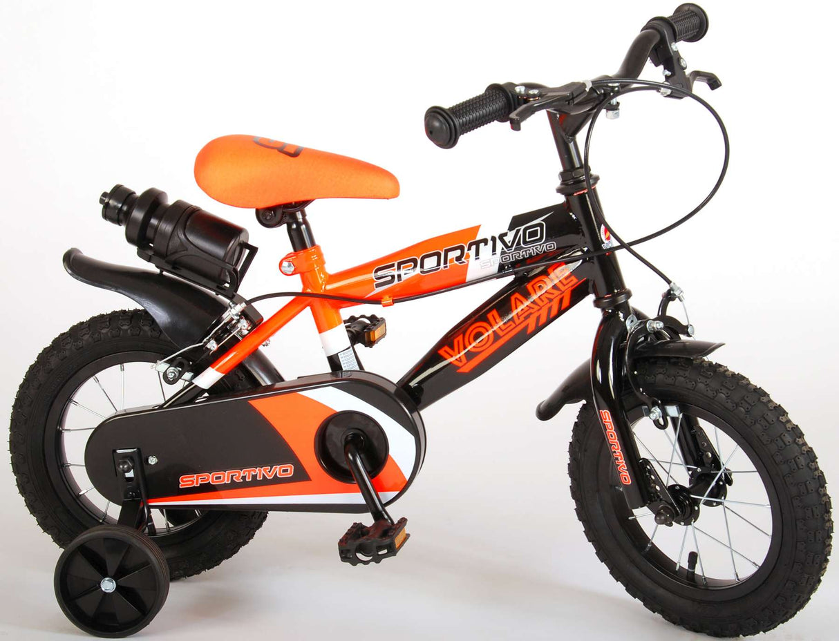 Volare Sportivo Children's Bicycle - Boys - 12 inch - Neon Oranje Black - Two Hand brakes - 95% assembled