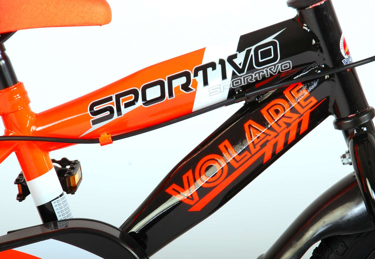 Volare Sportivo Children's Bicycle - Boys - 12 inch - Neon Oranje Black - Two Hand brakes - 95% assembled