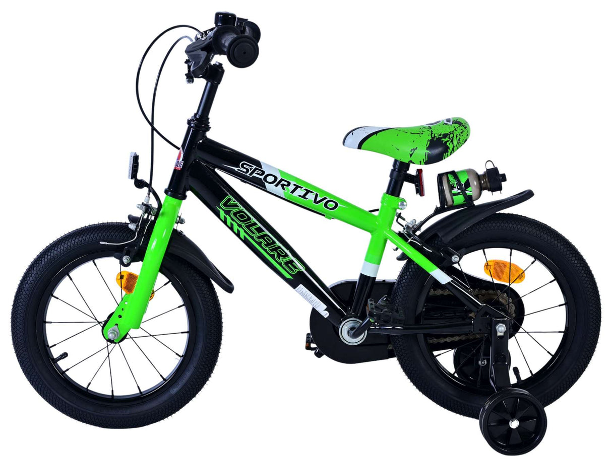 Bicycle per bambini Vlatare SportVo - Boys - 14 pollici - Black verde - Freni a due mani