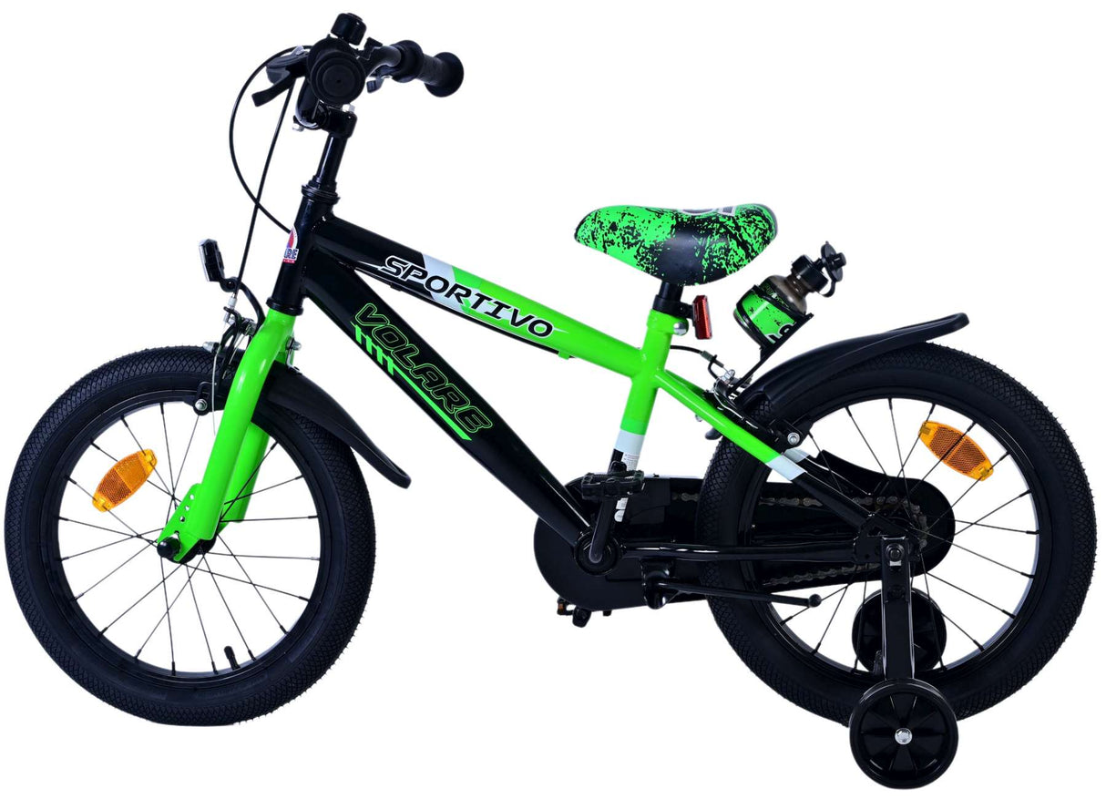 Volare Sportivo Children's Bicycle - Boys - 16 Inch - Green Black - Two hand brakes