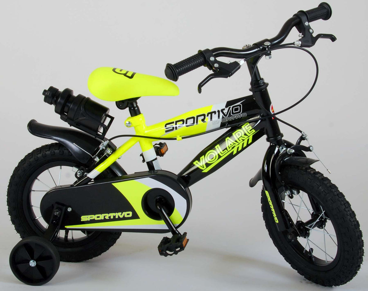 Volare Sportivo Children's bike Boys 12 inch neon yellow black Two hand brakes 95% assembled