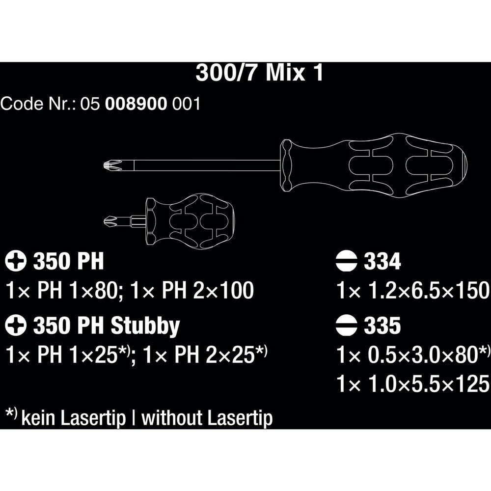 Wera 300 7 Mix 1 Schraubendreher -Set, 7 -Peak