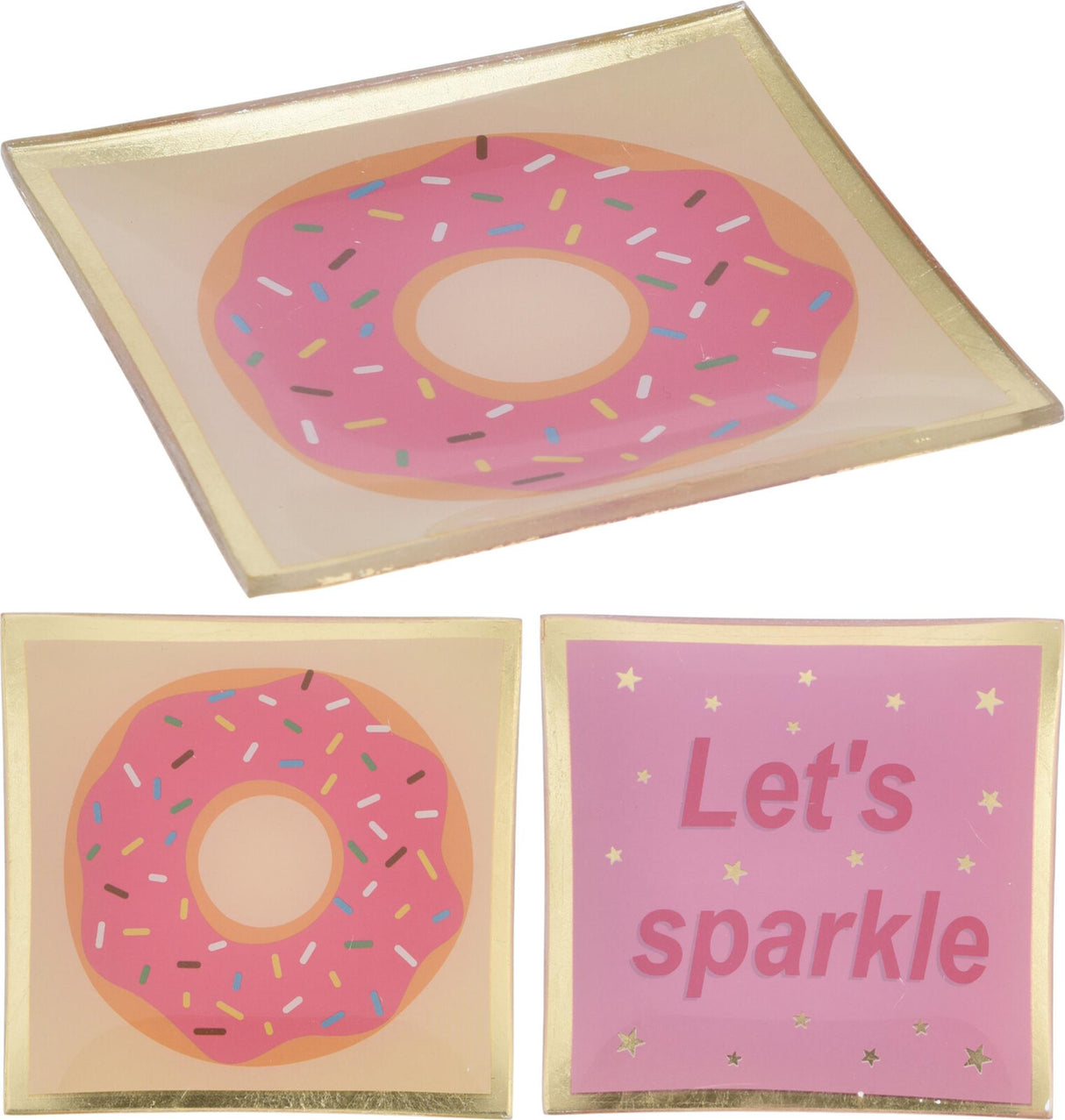Home styling bord glas 10x10cm tekst donut
