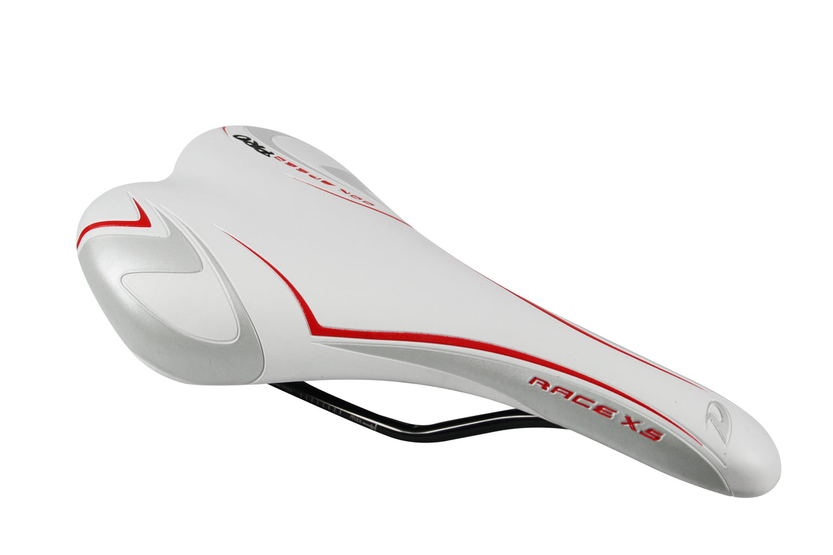 Qtcychectch Qt Sadel Race Wit-Silver-Red Poly Hi-to Rail