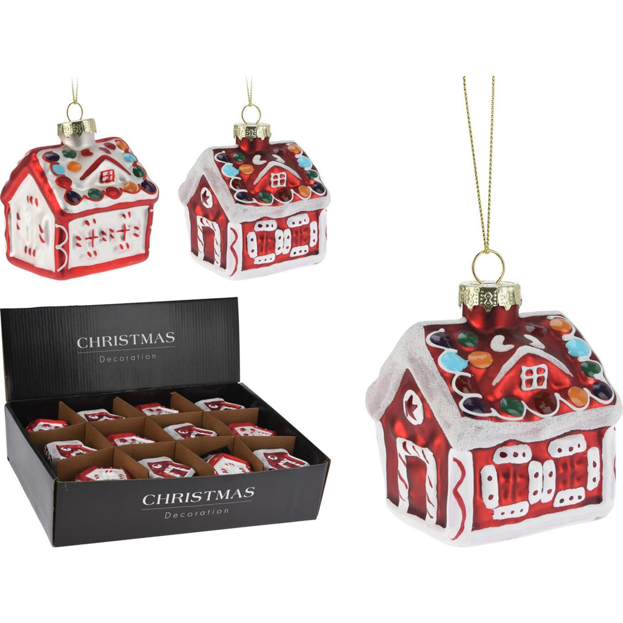 Hanger huisje rood 8cm display a 12st