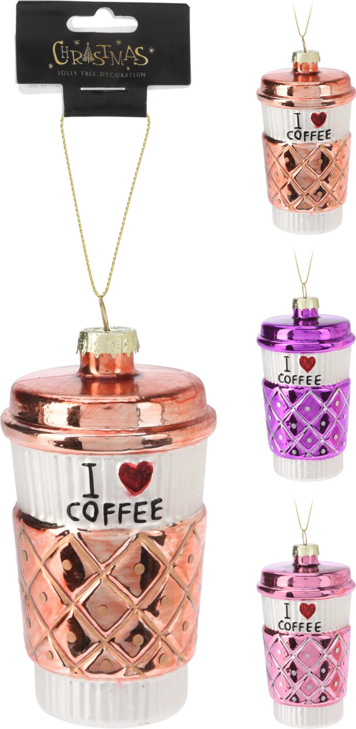 Home styling kersthanger glas koffiebeker love coffe