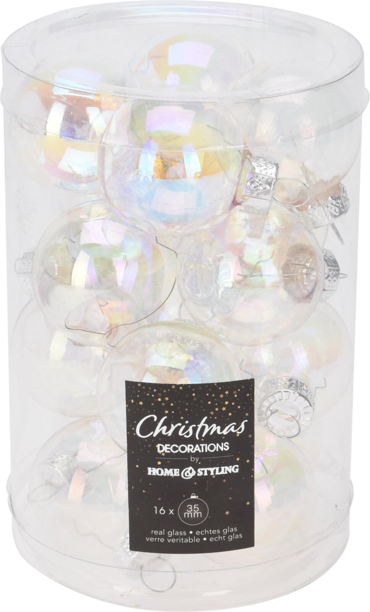 Home styling kerstbal 35mm iriserend koker a 16 glas
