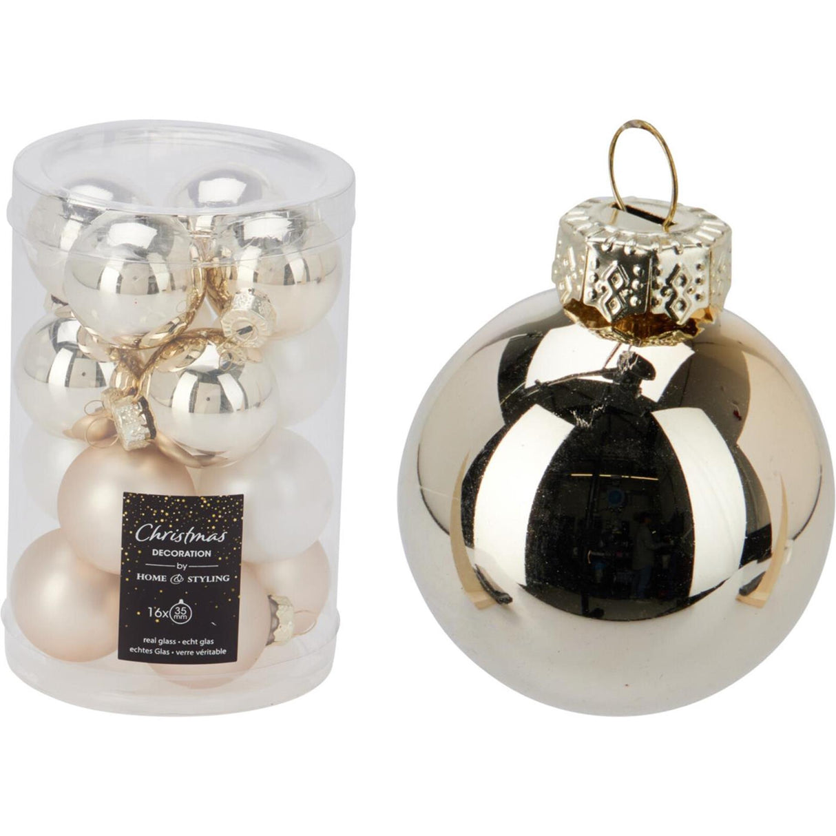 Kerstballen champagne mix glas ø3,5cm