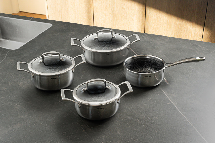 Arbaer 7-piece pan set Induction with honeycomb anti-stick coating