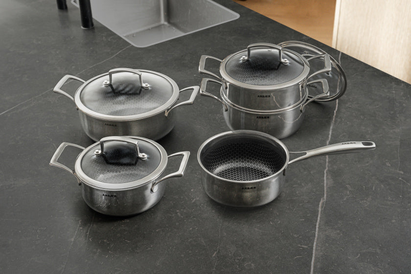 Arbaer 9-piece pan set Induction with honeycomb anti-stick coating