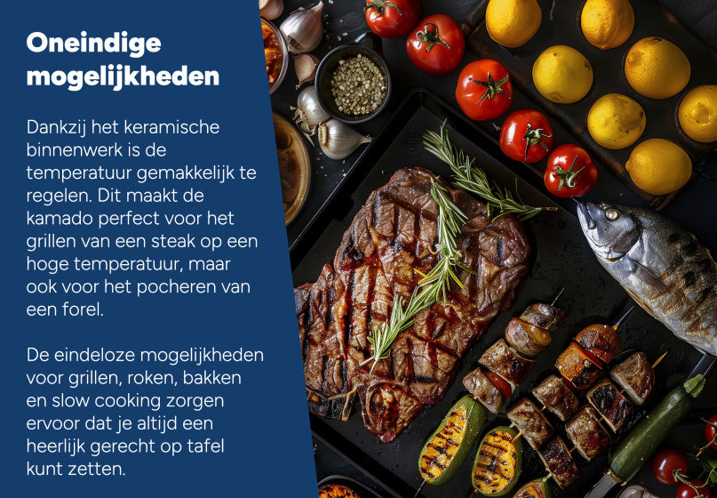 Arbaer kamado velik Ø 21 palcev z okvirjem keramično črno
