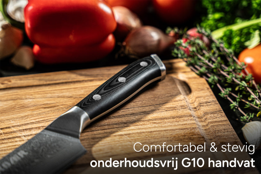 ARBAER Chef's Knife 18 cm giapponese Santoku Lemmet Damasco Steel G10 Hands