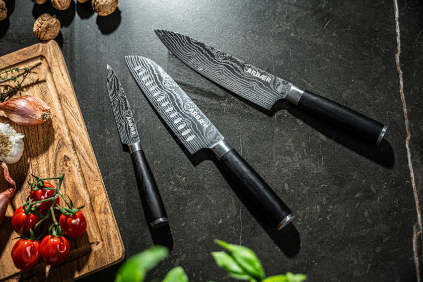 Arbaer messenset 3-delig japanse damascus print pakka houten handvat