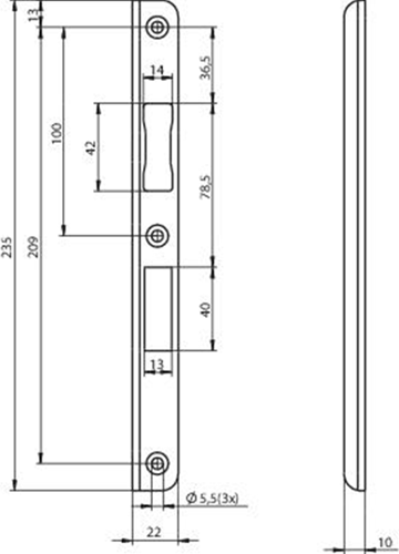 Piastra di riscontro angolare Assa Abloy N6000 | acciaio inossidabile 22x235x10x3mm rettangolare m| dottor 1+3 - 10049714