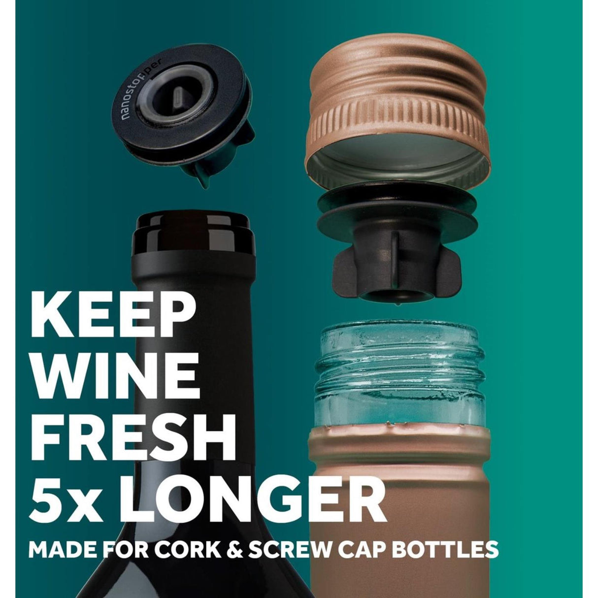 Airdender Vas à vide pour le vin - Pompe à vide de boîte cadeau + 6 nanostoppers