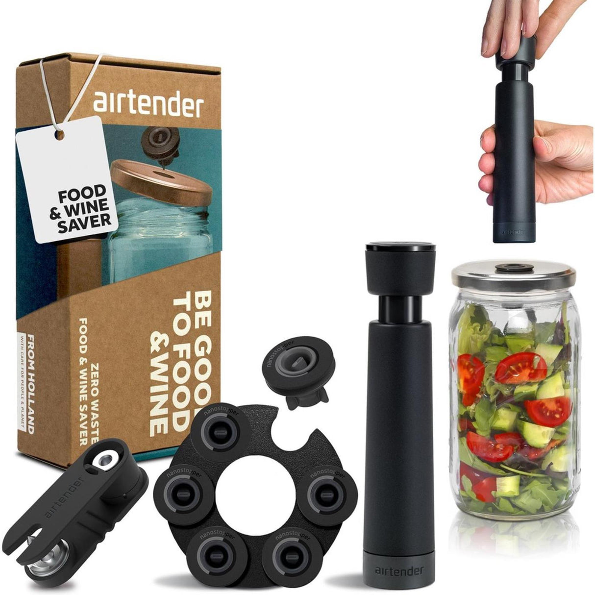 AirTender Vacuum set para vino de comida - caja de regalo