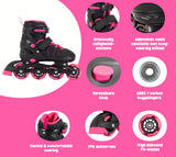 Aventuri verstelbare inline skates semi-softboot zwart roze maat 30-33 (s)