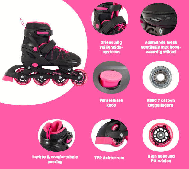 Aventuri verstelbare inline skates semi-softboot zwart roze maat 34-37 (m)