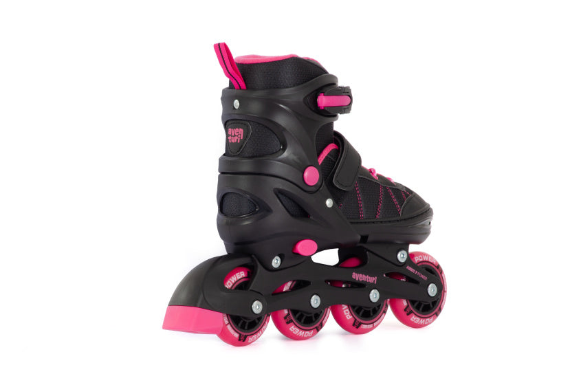 Aventuri verstelbare inline skates semi-softboot zwart roze maat 30-33 (s)