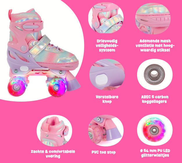 Patins à roulettes réglables Aventuri avec paillettes légèrement roses taille 27-30 (xs)
