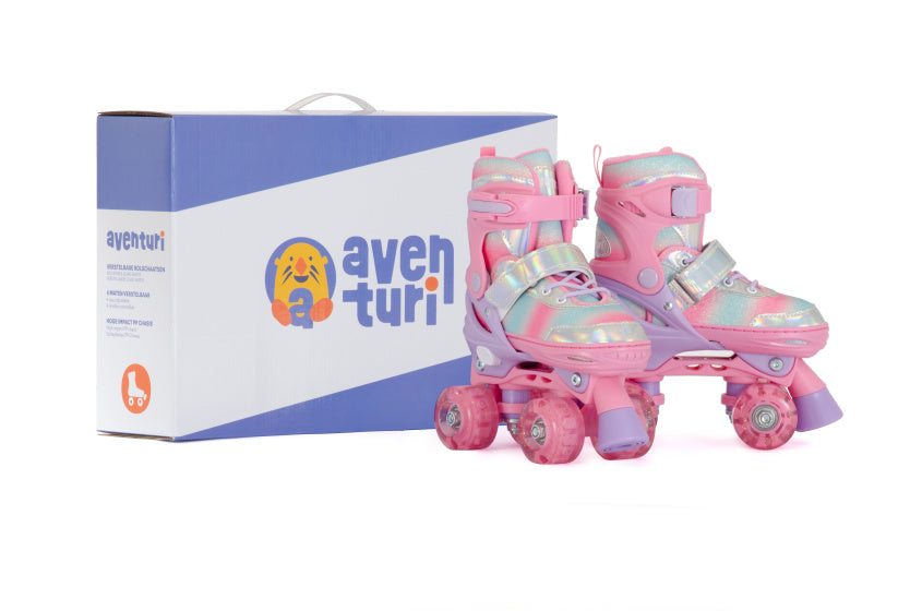 Patins à roulettes réglables Aventuri avec paillettes légèrement roses taille 27-30 (xs)