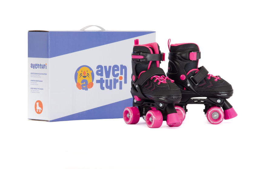 Aventuri verstelbare rolschaatsen semi-softboot zwart roze maat 27-30 (xs)